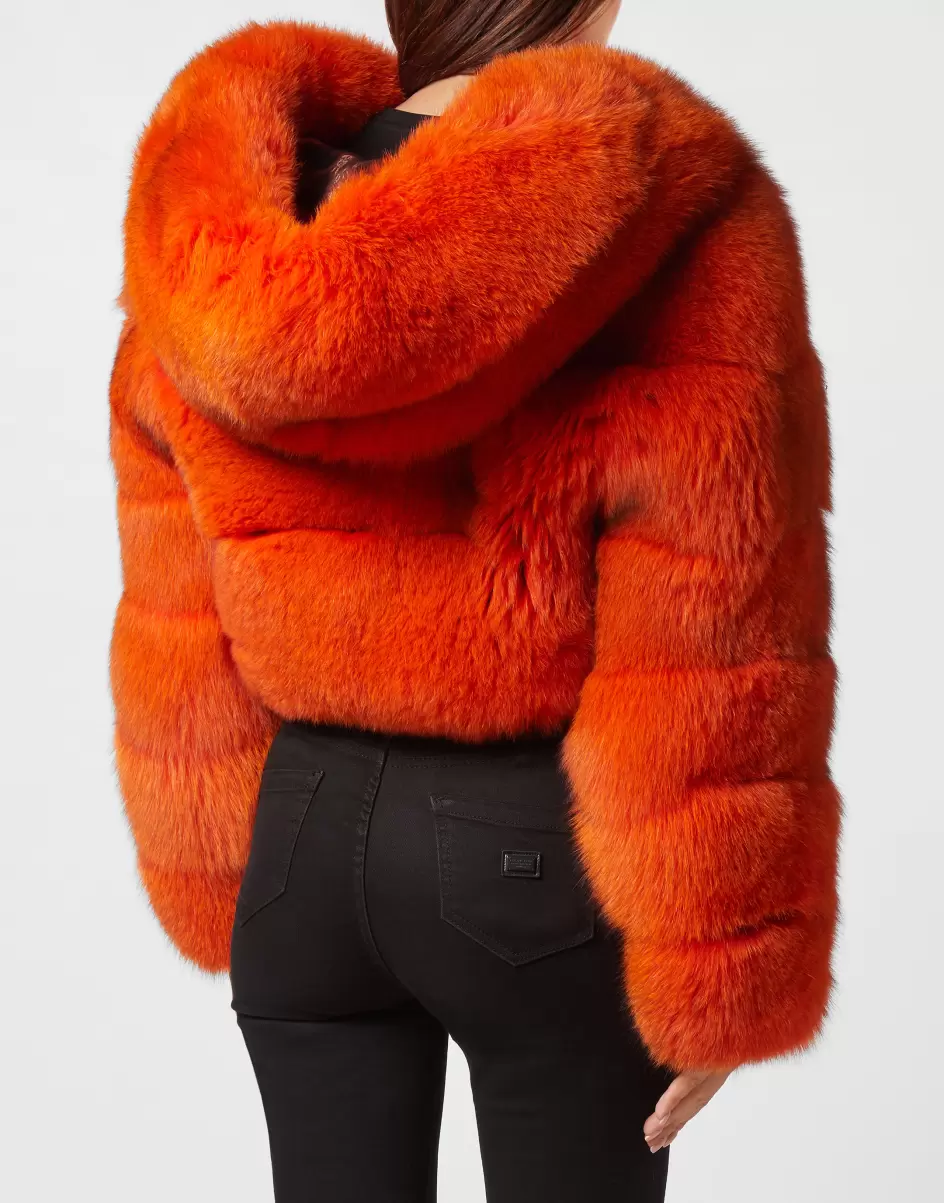 Werbestrategie Philipp Plein Real Fur Short Jacket Damen Oberbekleidung Orange - 2