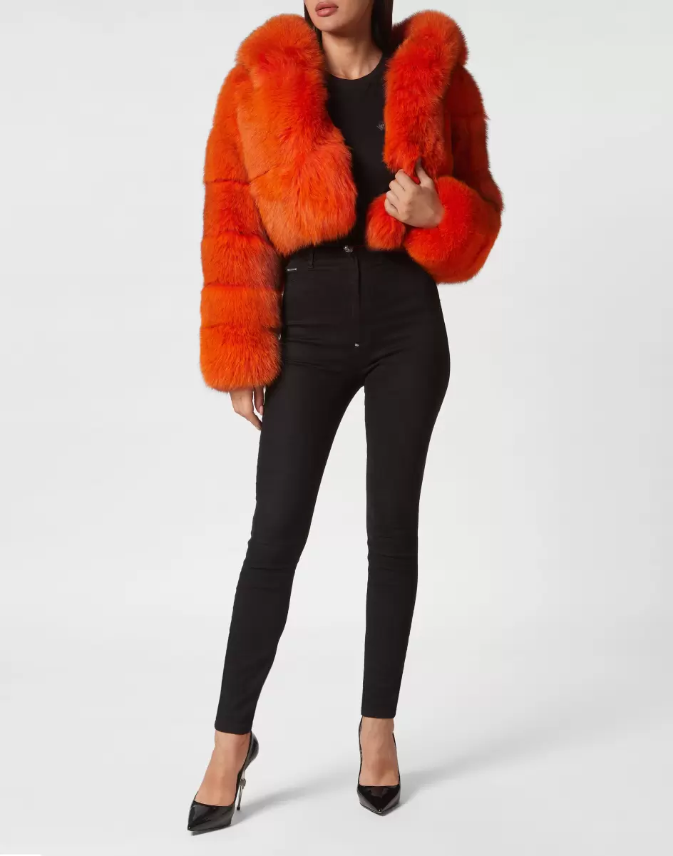 Werbestrategie Philipp Plein Real Fur Short Jacket Damen Oberbekleidung Orange - 3