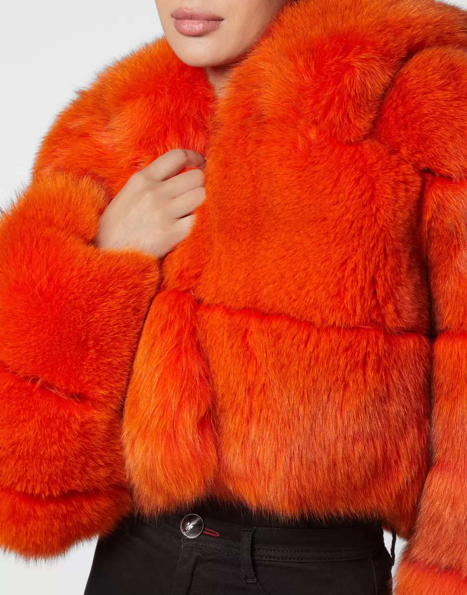 Werbestrategie Philipp Plein Real Fur Short Jacket Damen Oberbekleidung Orange - 4