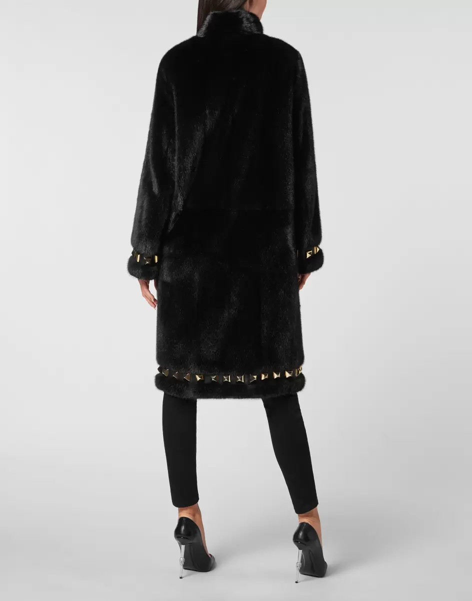 Oberbekleidung Kaufen Philipp Plein Long Fur Mink Coat Black Damen - 2