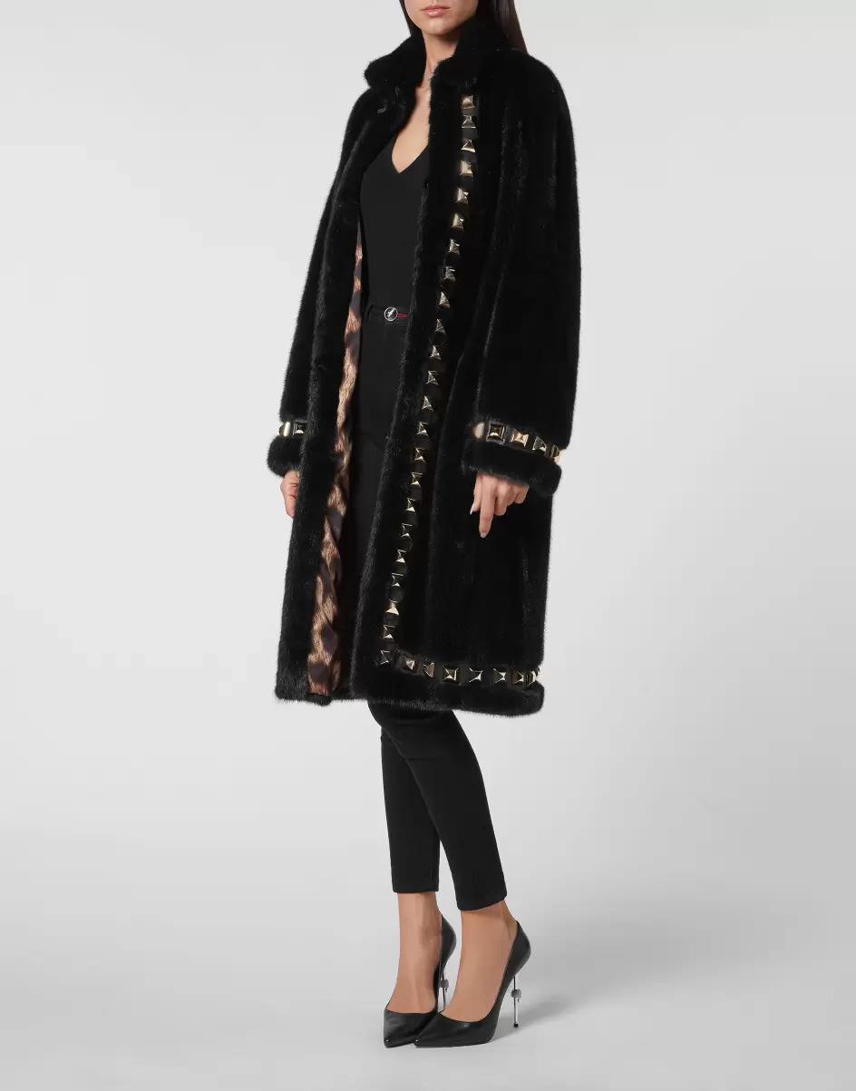 Oberbekleidung Kaufen Philipp Plein Long Fur Mink Coat Black Damen - 3