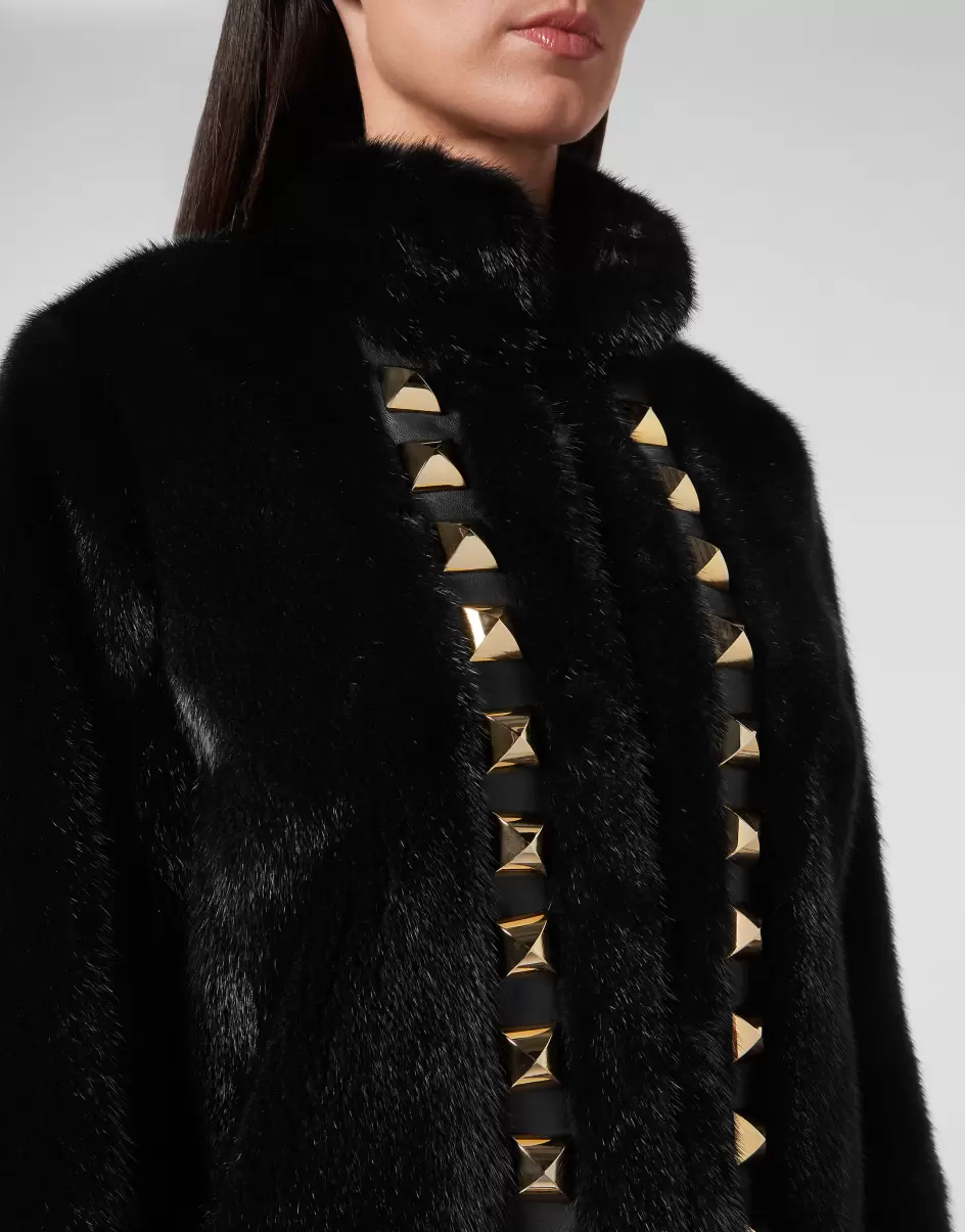 Oberbekleidung Kaufen Philipp Plein Long Fur Mink Coat Black Damen - 4