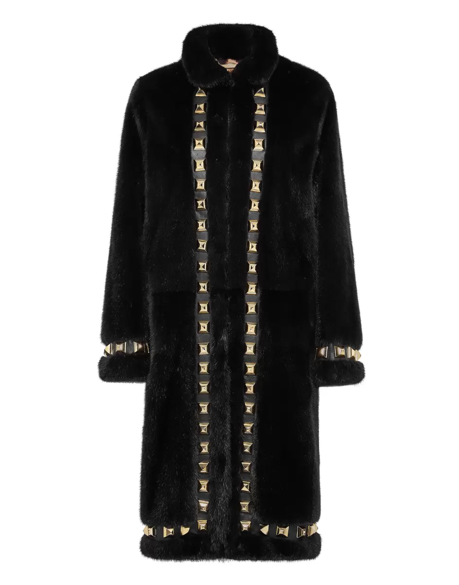 Oberbekleidung Kaufen Philipp Plein Long Fur Mink Coat Black Damen