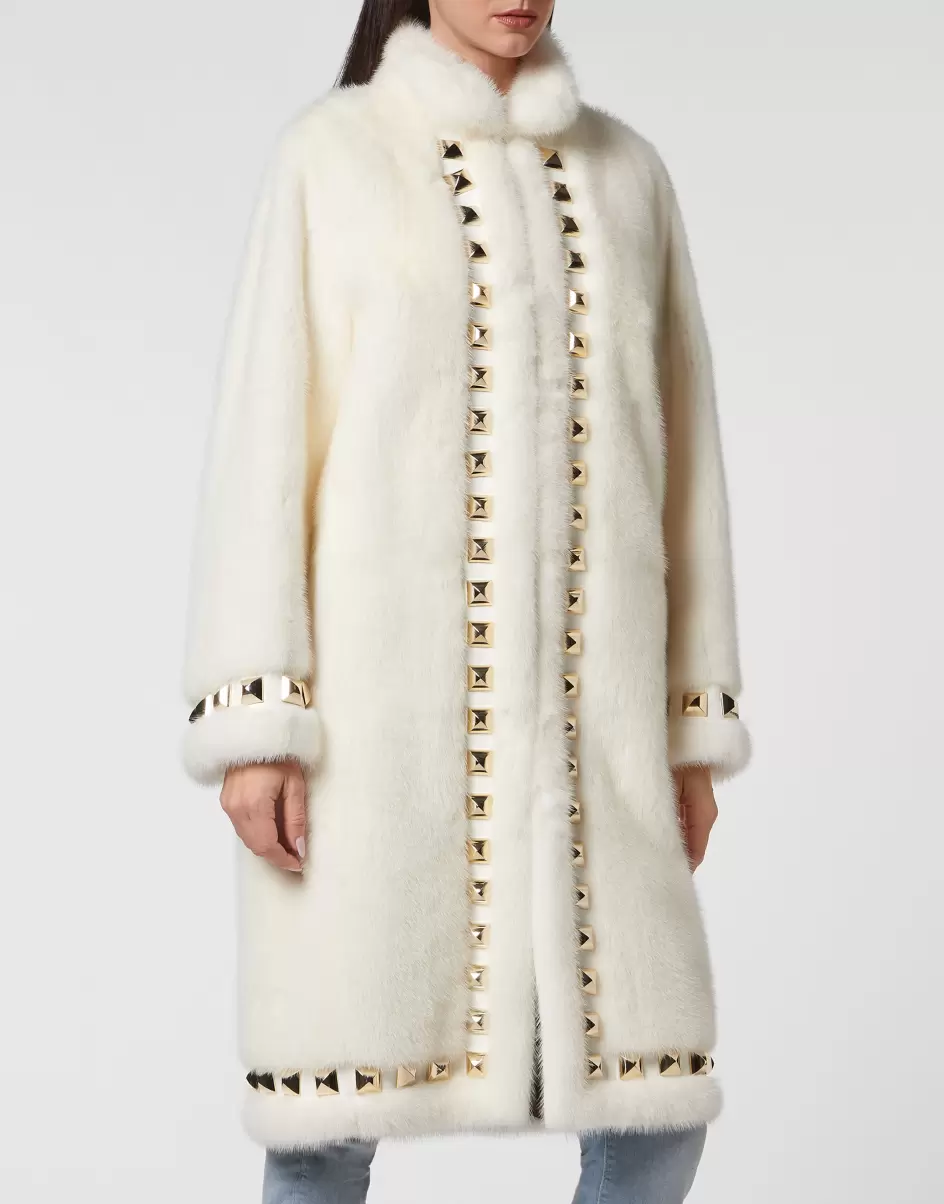White Long Fur Mink Coat Verkaufen Oberbekleidung Philipp Plein Damen - 1