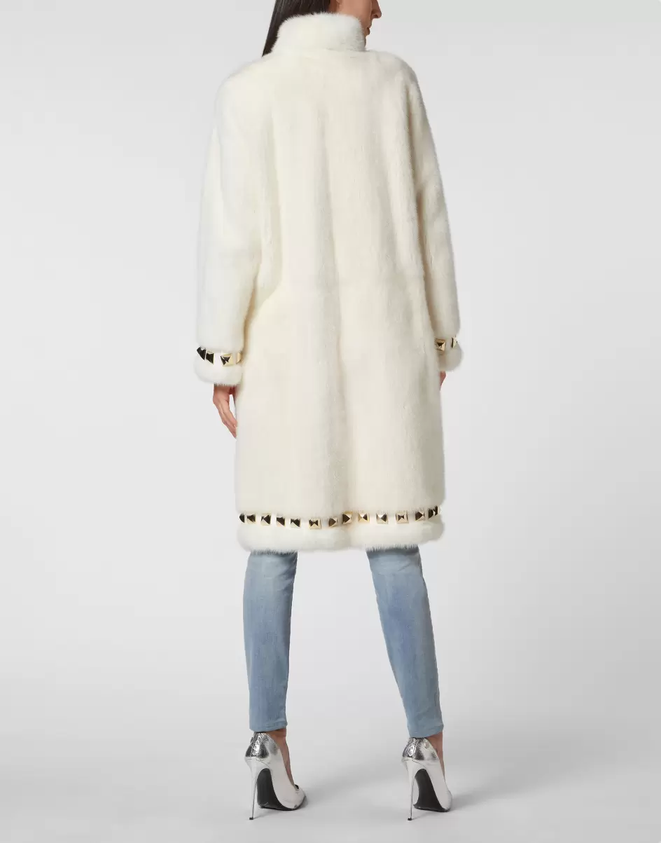 White Long Fur Mink Coat Verkaufen Oberbekleidung Philipp Plein Damen - 2