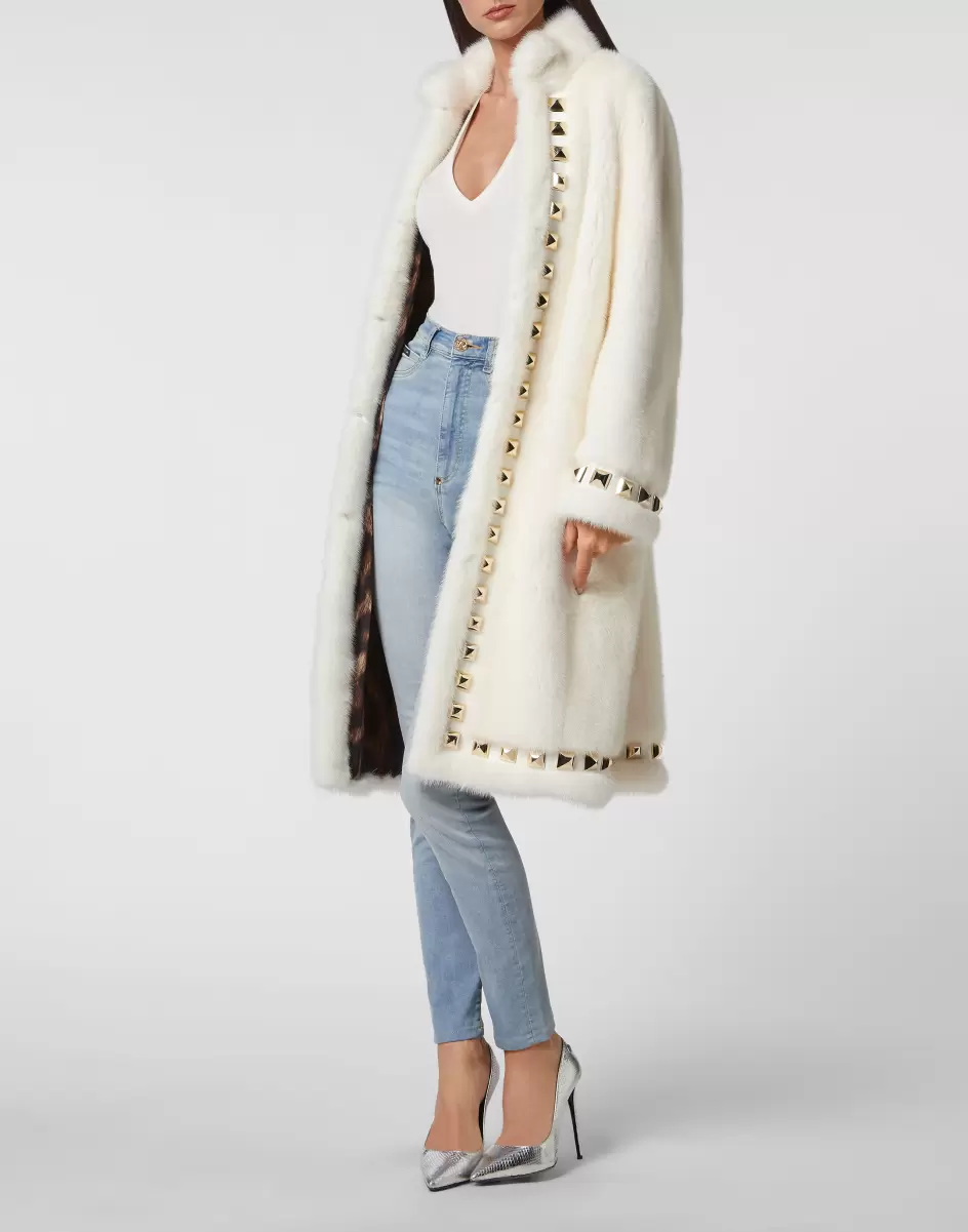 White Long Fur Mink Coat Verkaufen Oberbekleidung Philipp Plein Damen - 3