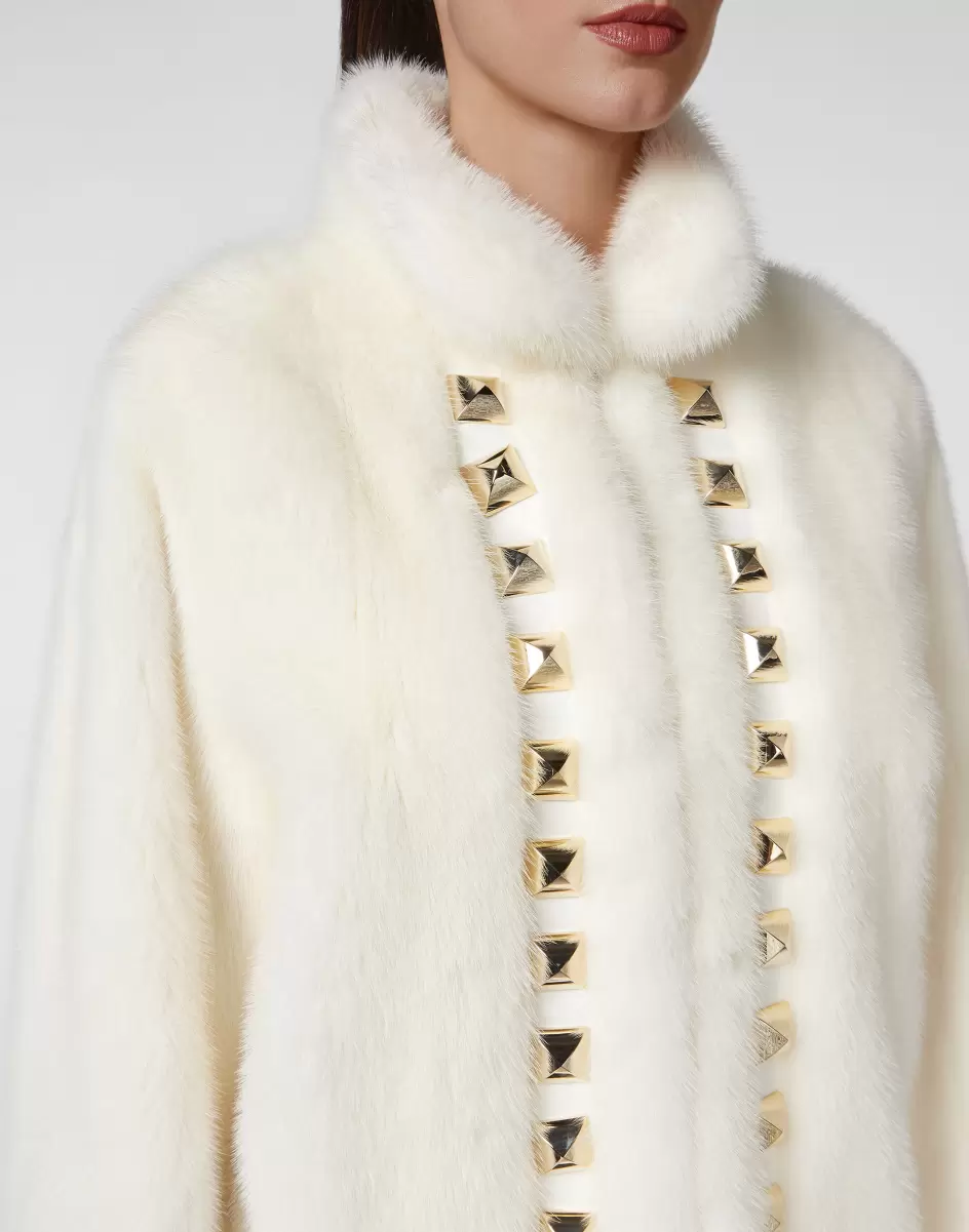 White Long Fur Mink Coat Verkaufen Oberbekleidung Philipp Plein Damen - 4