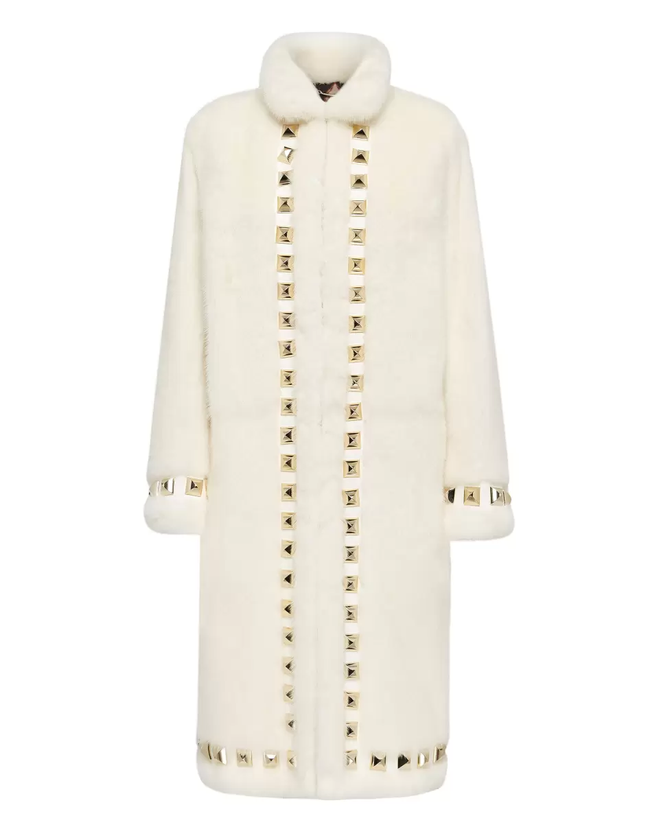 White Long Fur Mink Coat Verkaufen Oberbekleidung Philipp Plein Damen