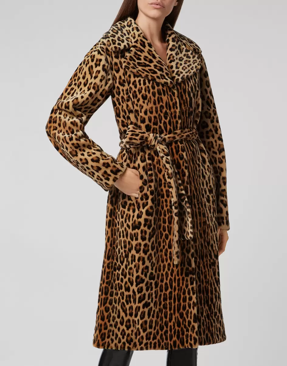 Damen Leopard Intarsia Mink Coat Oberbekleidung Rabattcode Philipp Plein Leopard - 1