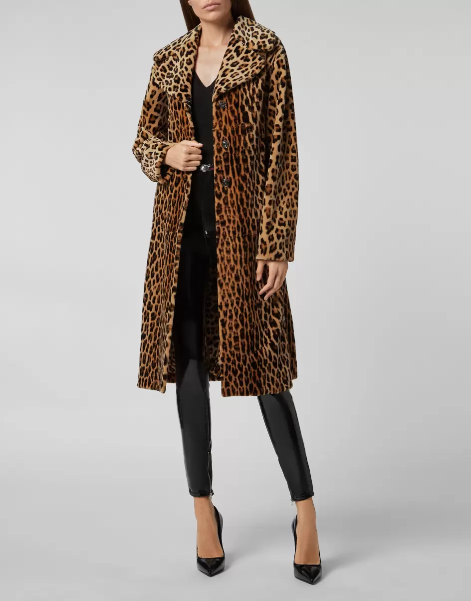 Damen Leopard Intarsia Mink Coat Oberbekleidung Rabattcode Philipp Plein Leopard - 3