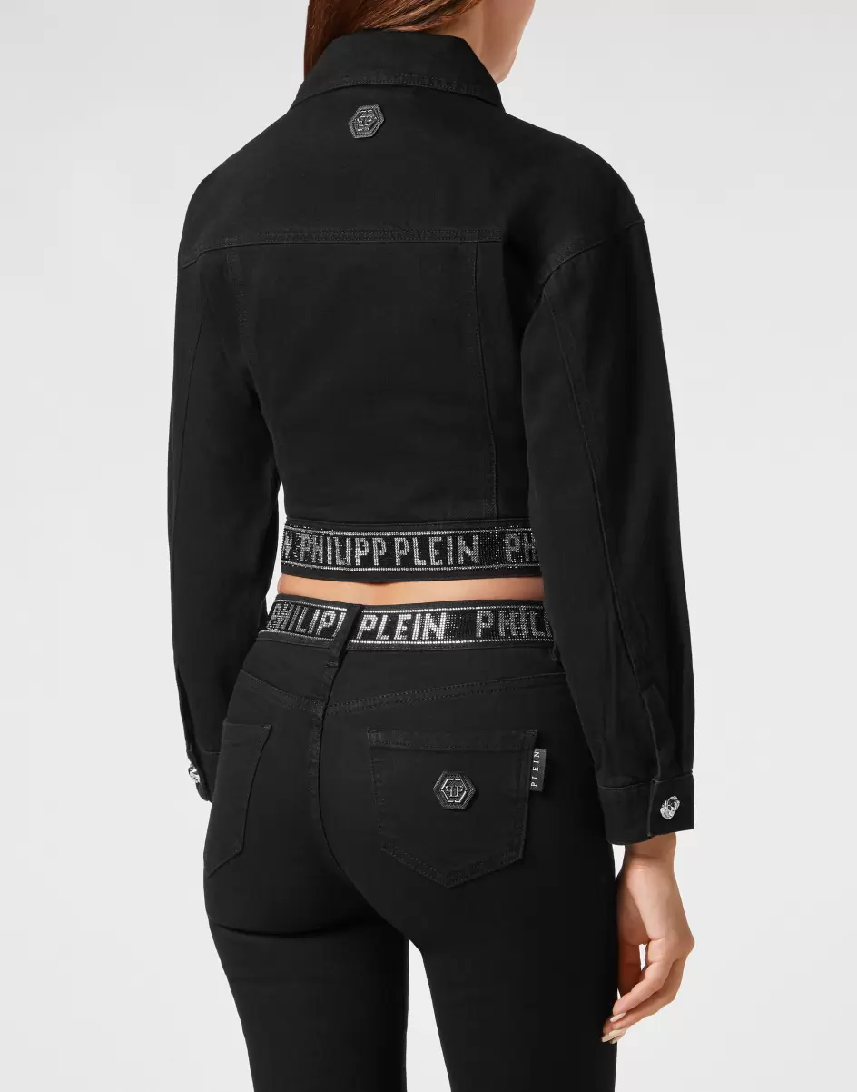 Philipp Plein Damen Summer Night Oberbekleidung Verkaufen Denim Cropped Jacket Crystal - 2