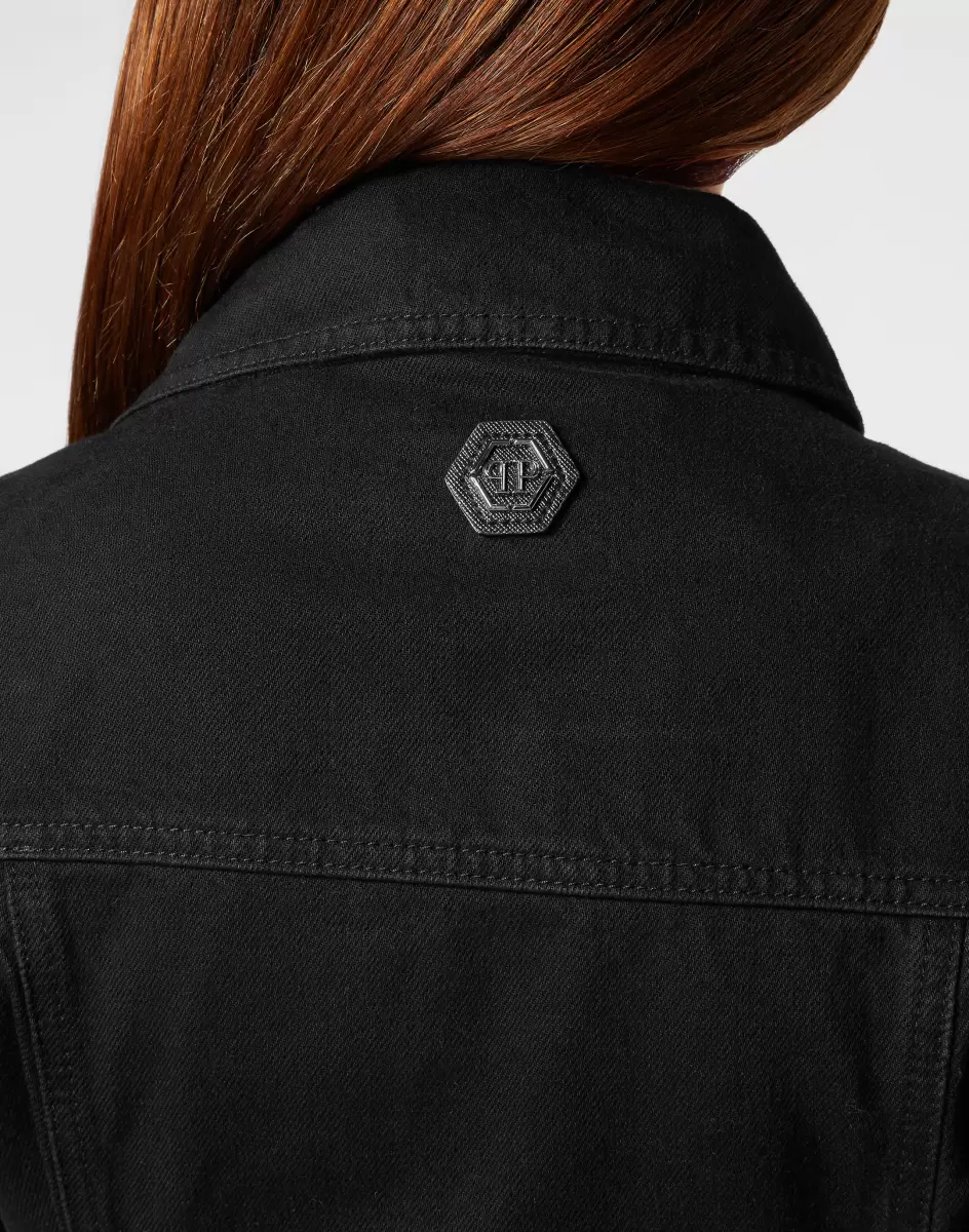 Philipp Plein Damen Summer Night Oberbekleidung Verkaufen Denim Cropped Jacket Crystal - 4