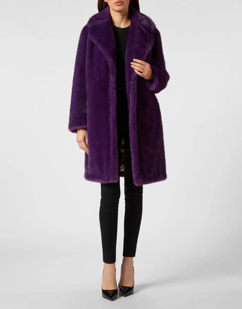 Damen Oberbekleidung Philipp Plein Eco Mink Coat Basic Purple Ergonomie - 3