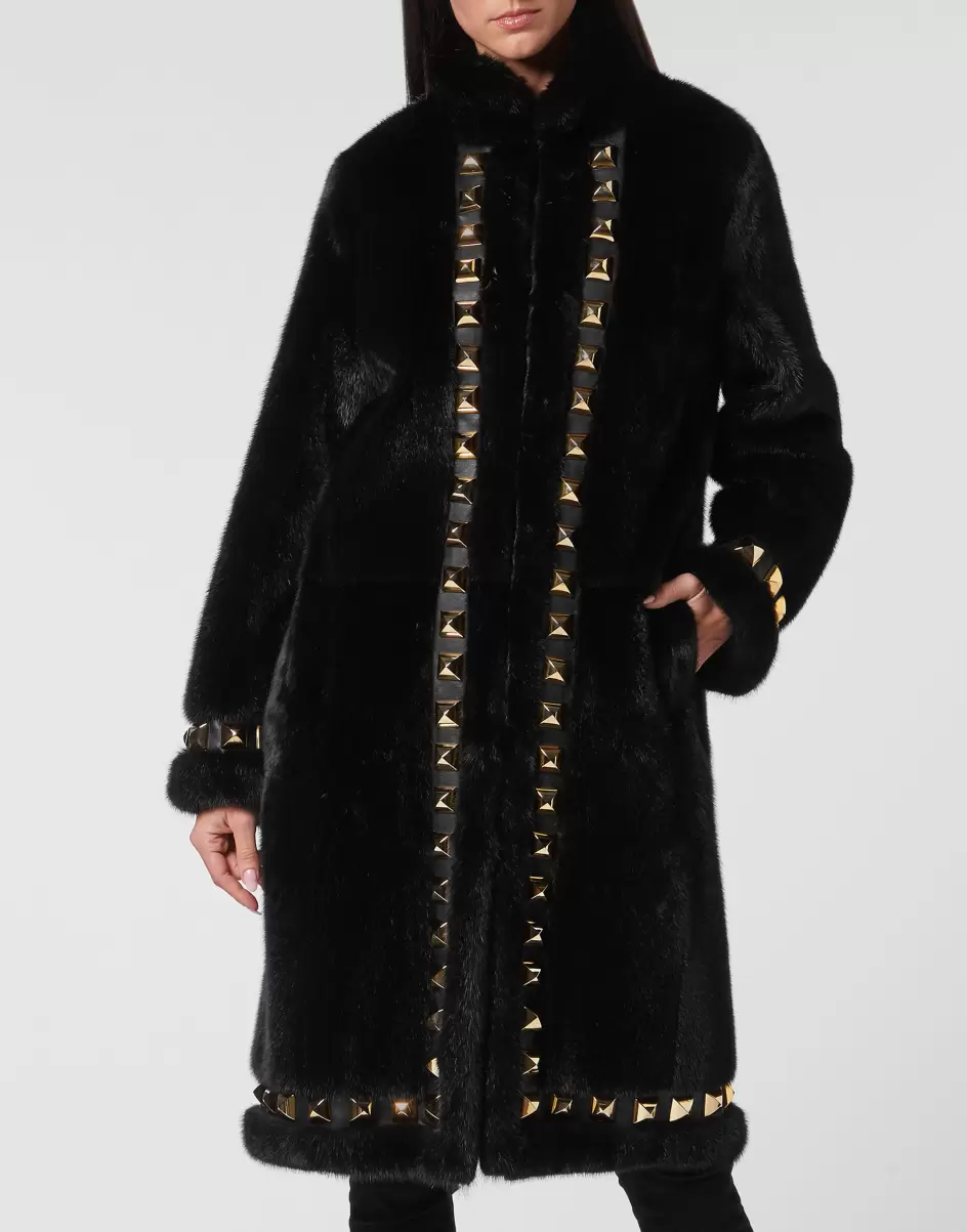 Black Damen Philipp Plein Long Fur Mink Coat Rabattgewährung Pelz & Mäntel - 1