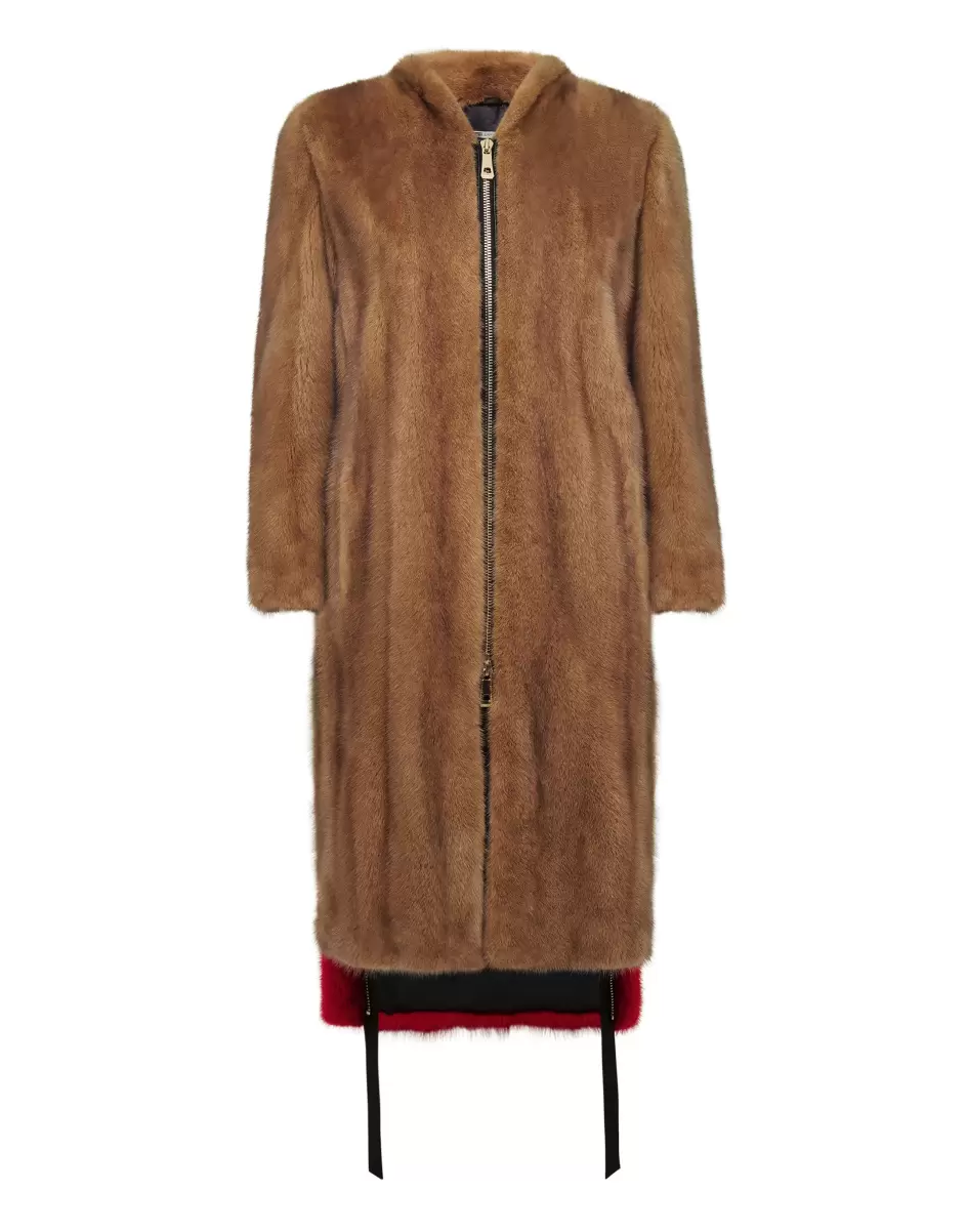 Fur Coat Long Luxury Beige Pelz & Mäntel Verpackung Philipp Plein Damen