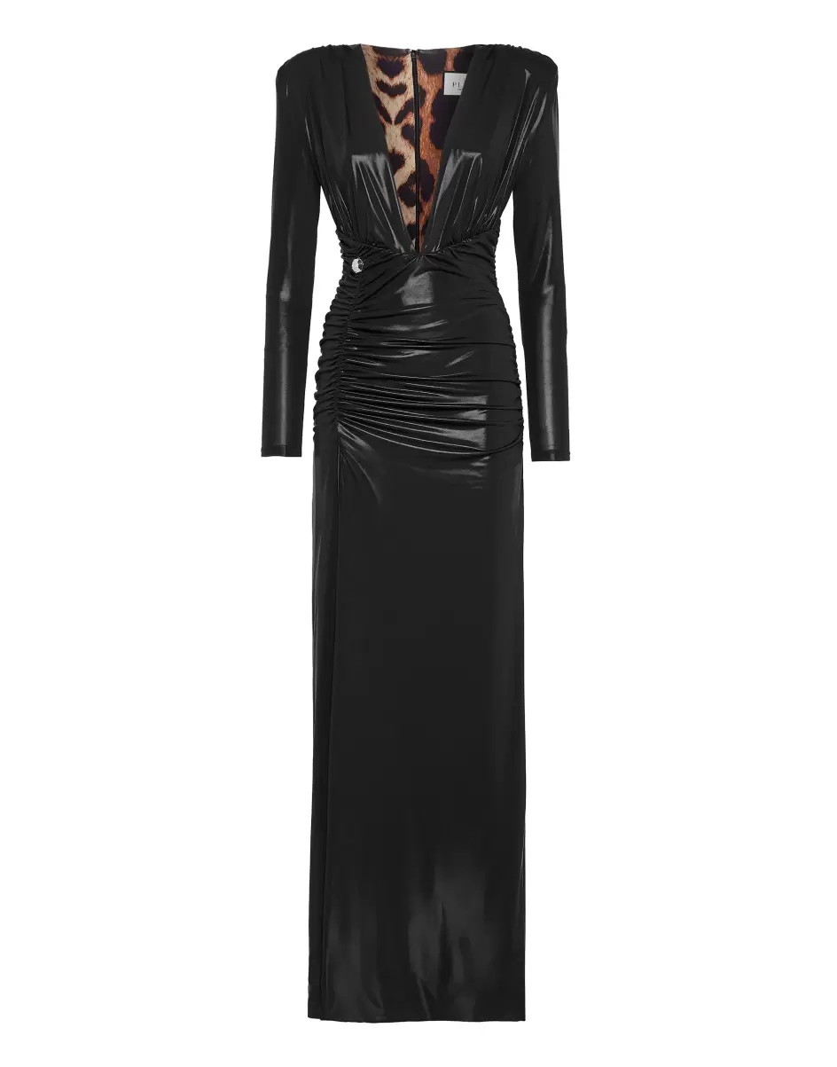 Philipp Plein Black Damen Sonderangebot Kleider Padded Shoulder V-Neck S Long Dress Ls
