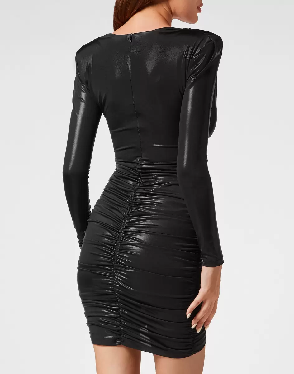 Damen Kleider Padded Shoulder Lame Mini Dress Black Philipp Plein Verpackung - 2