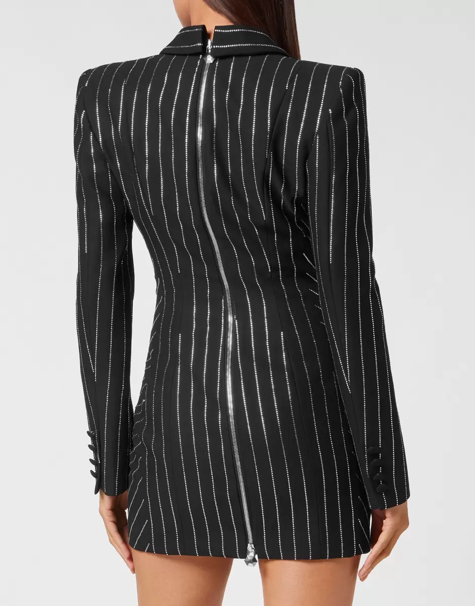 Kleider Cady Superfitted Dress Crystal Pinstripe Philipp Plein Black Damen Innovativ - 2