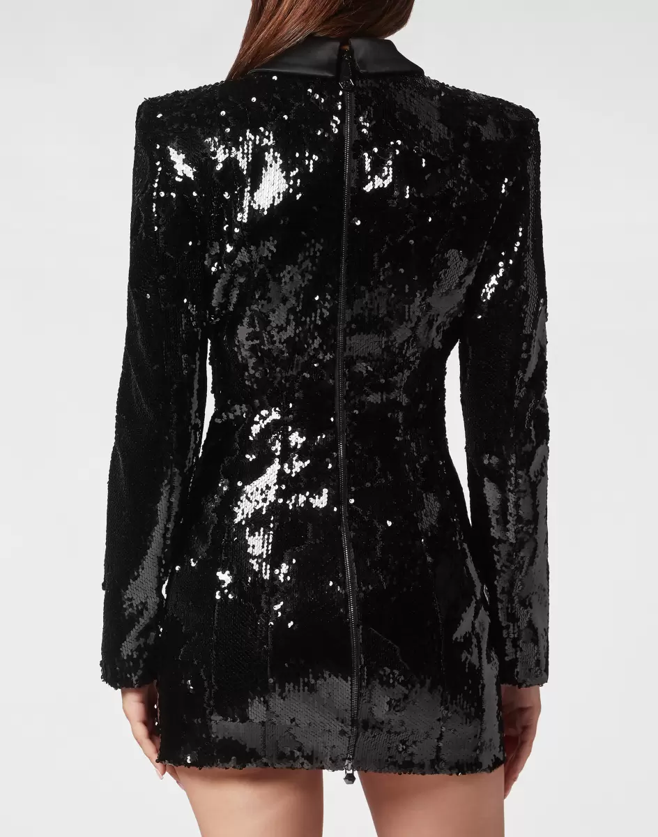 Geschäft Black Philipp Plein Damen Superfitted Dress Paillettes Kleider - 2