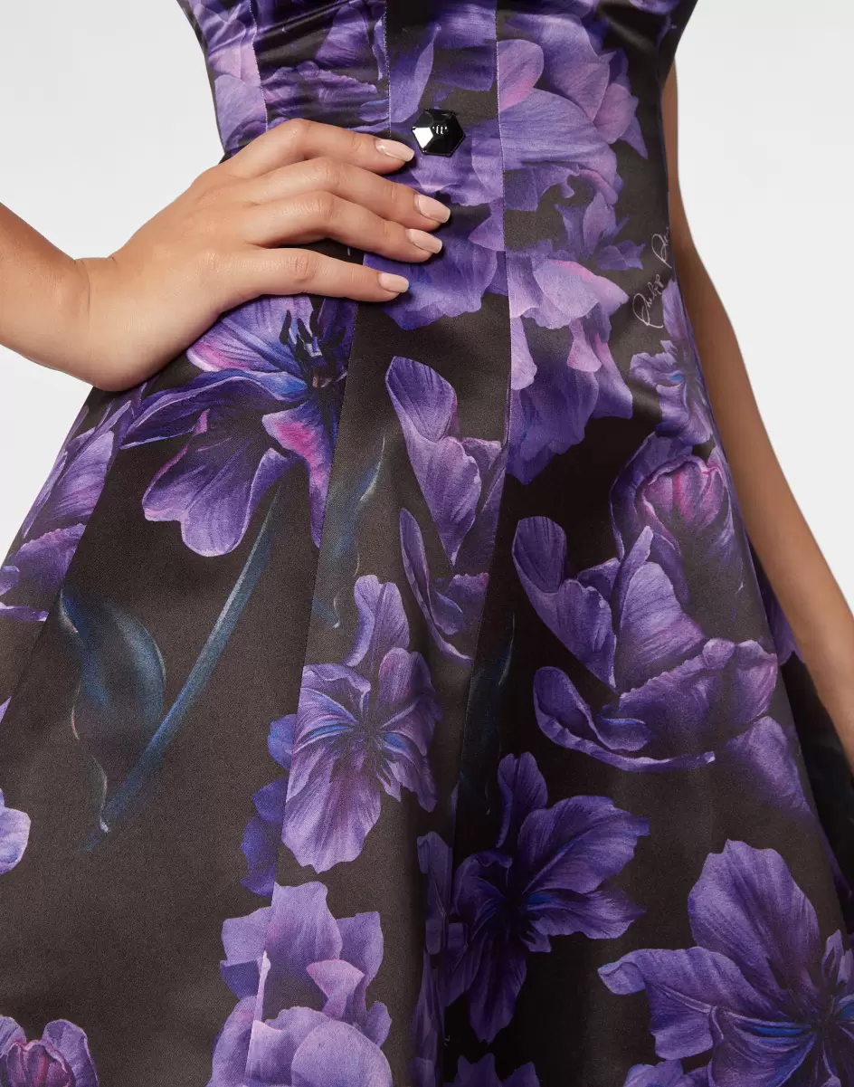 Duchesse Midi Dress Flowers Philipp Plein Produkt Black Damen Kleider - 4