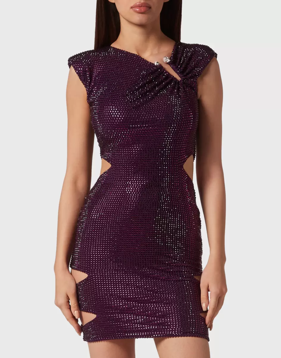 2024 Kleider Purple Damen Mini Dress Crystal Philipp Plein - 1
