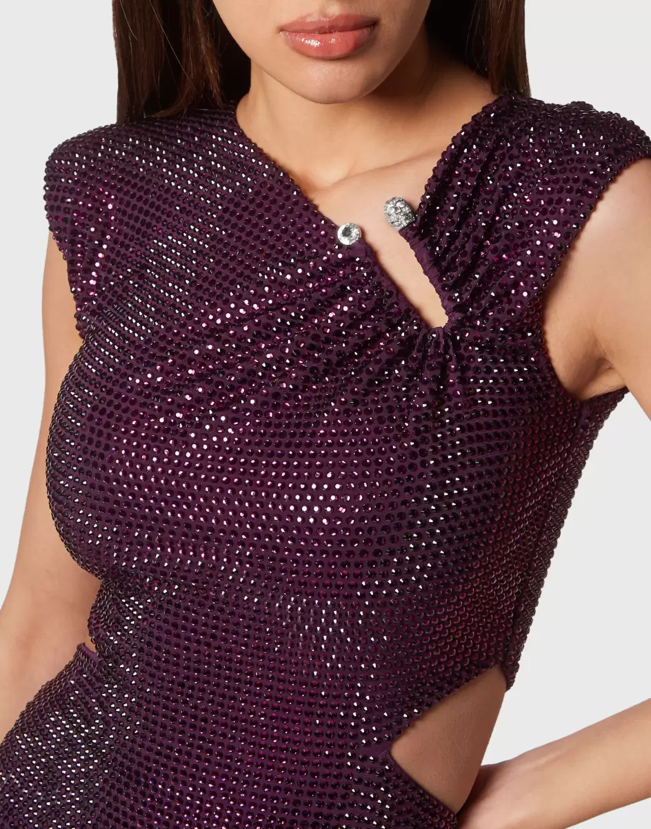 2024 Kleider Purple Damen Mini Dress Crystal Philipp Plein - 4