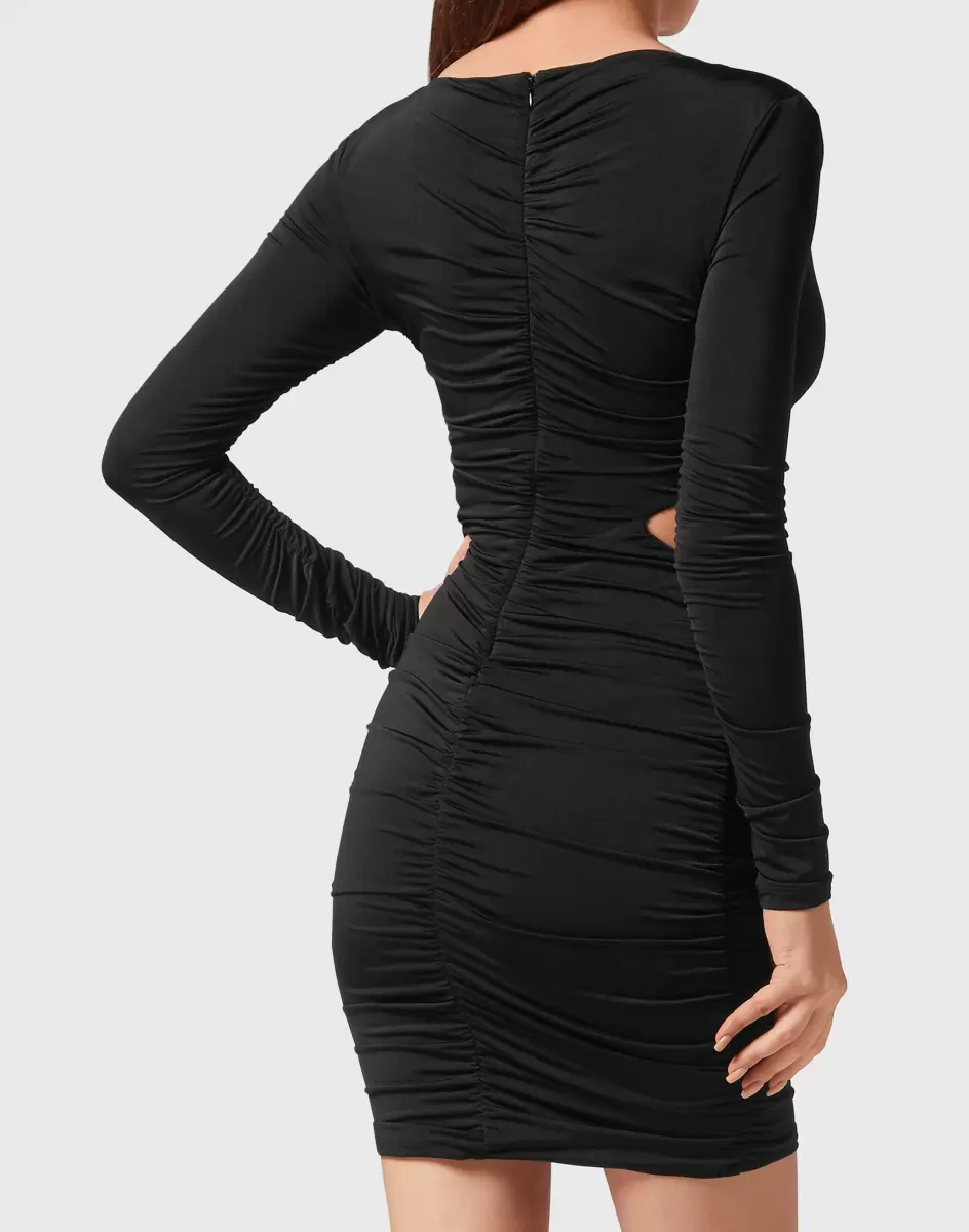 Philipp Plein Black Damen Crimped Mini Dress Ls Angebot Kleider - 2
