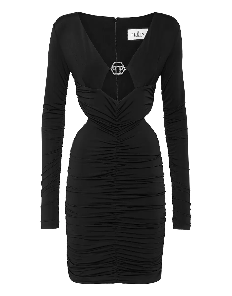 Philipp Plein Black Damen Crimped Mini Dress Ls Angebot Kleider