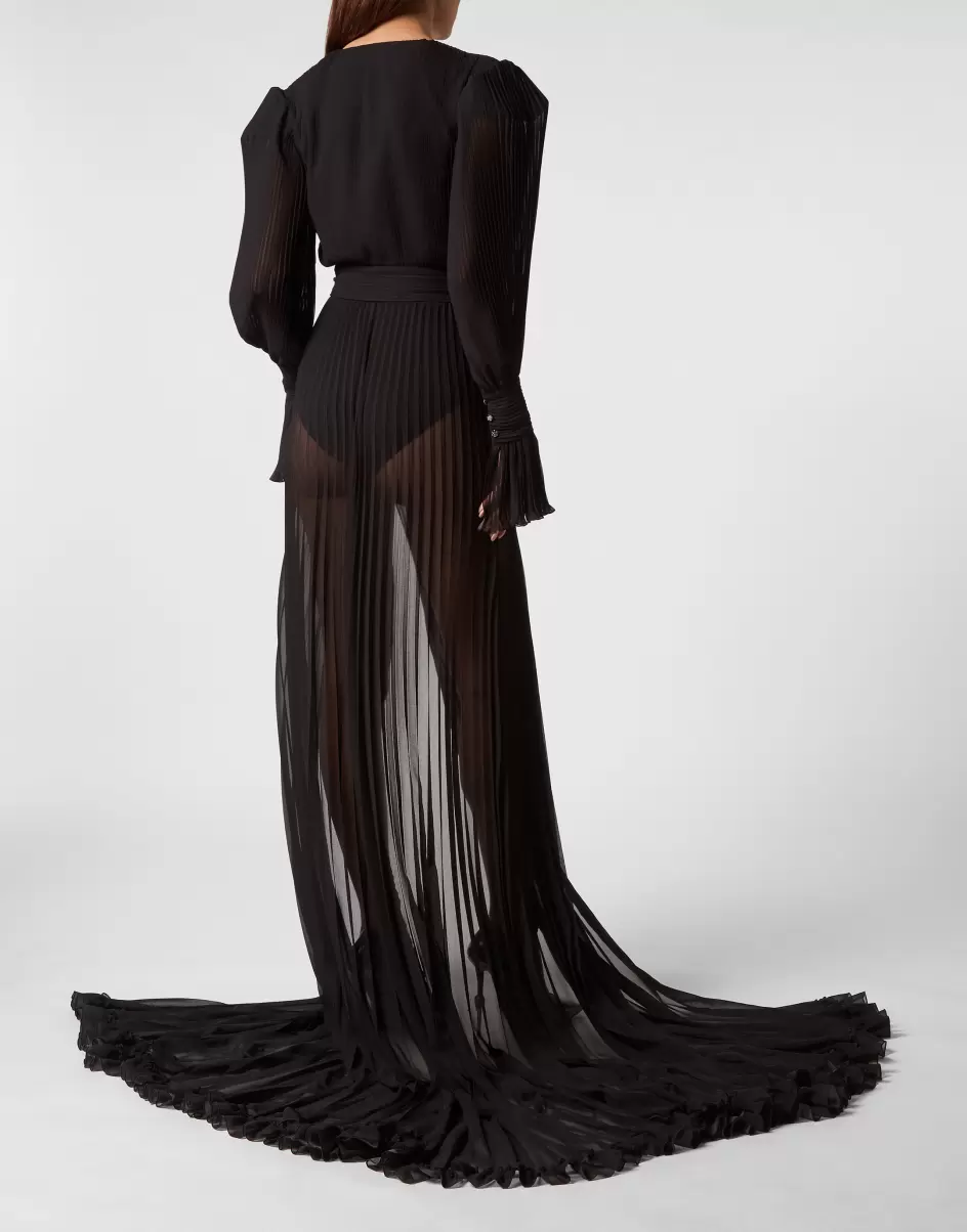 Philipp Plein Kleider Damen Angebot Chiffon Long Dress Black - 2