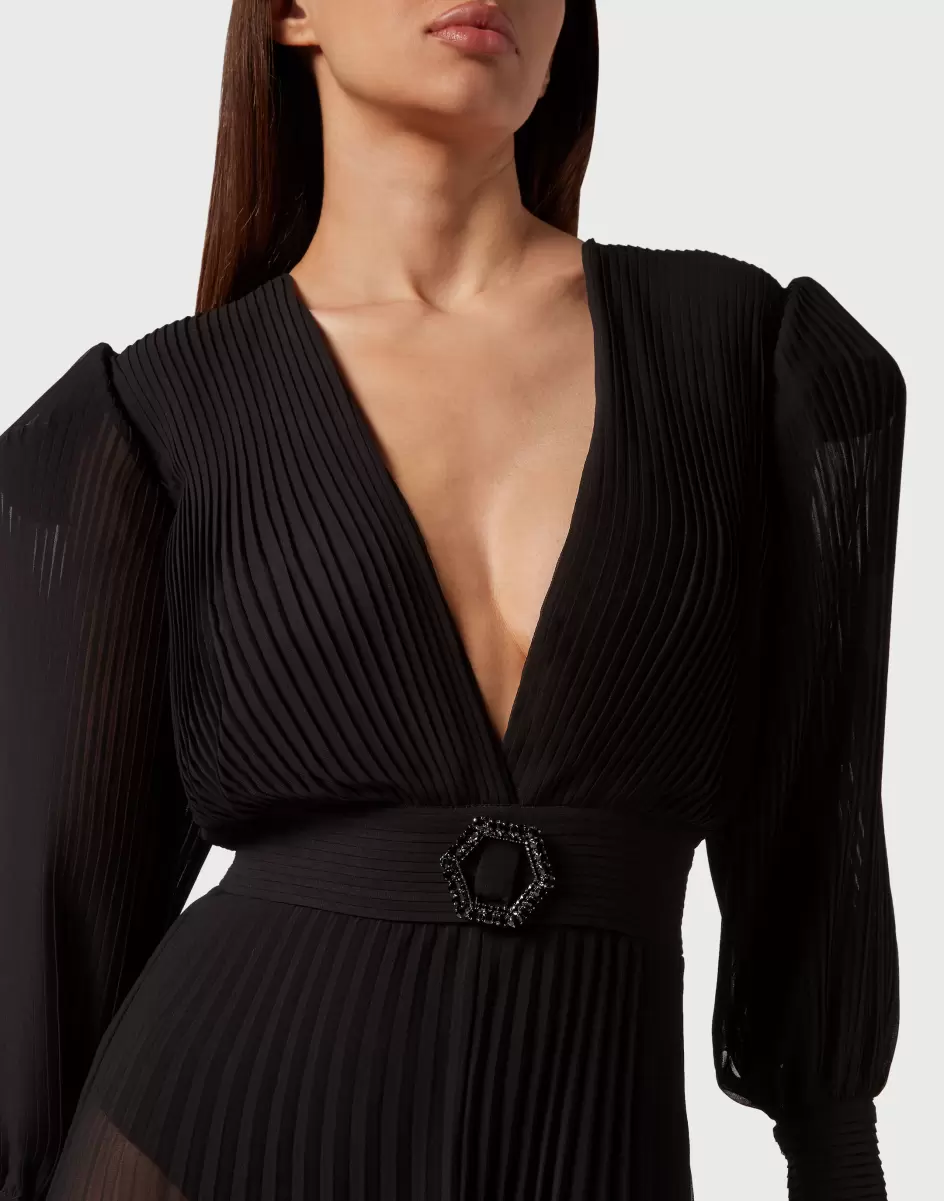 Philipp Plein Kleider Damen Angebot Chiffon Long Dress Black - 4