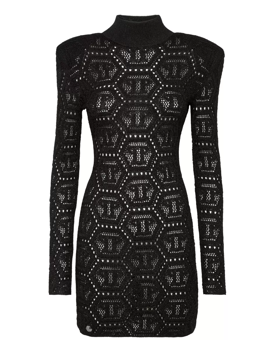 Rabattberechtigung Lurex Padded Shoulder Mini Dress Hexagon Damen Black Philipp Plein Kleider