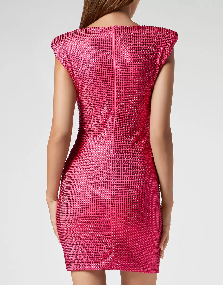 Merkmal Damen Kleider Fuxia Padded Shoulder Mini Dress Fluo Strass Philipp Plein - 2
