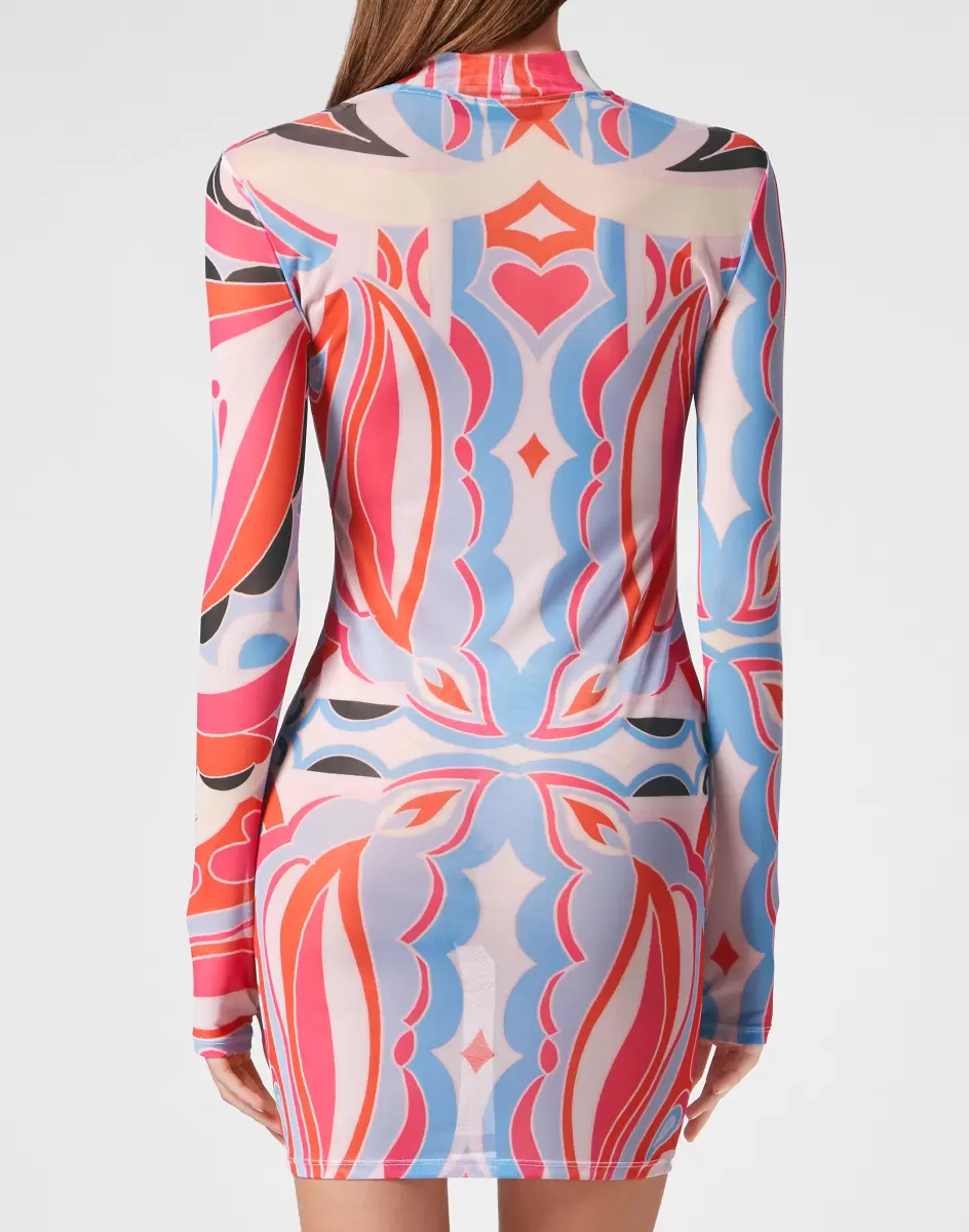 Neues Produkt Damen Philipp Plein Mini Dress Ls Colorful Circus Kleider Fuxia - 2