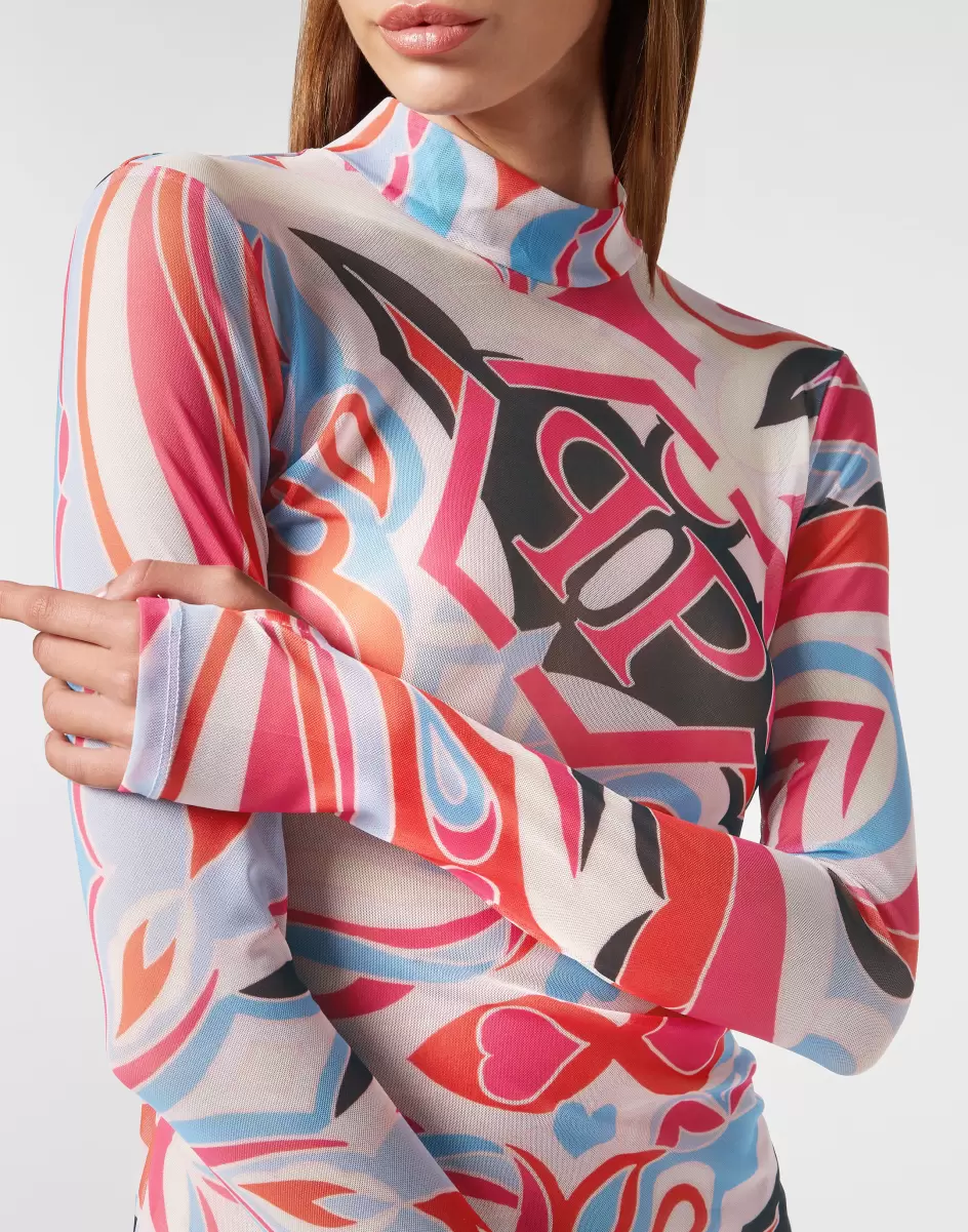 Neues Produkt Damen Philipp Plein Mini Dress Ls Colorful Circus Kleider Fuxia - 4