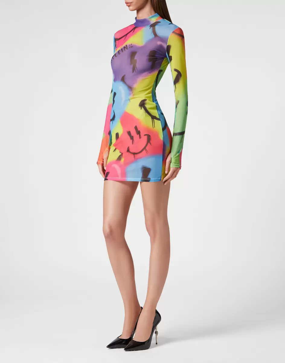 Kleider Damen Mini Dress Ls Smile Design Multicolor Philipp Plein - 3