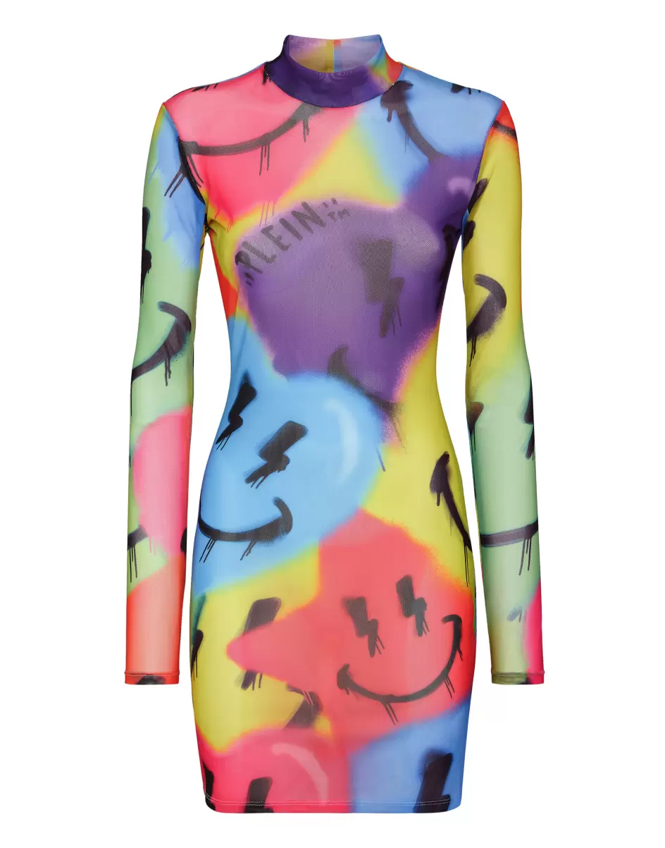 Kleider Damen Mini Dress Ls Smile Design Multicolor Philipp Plein