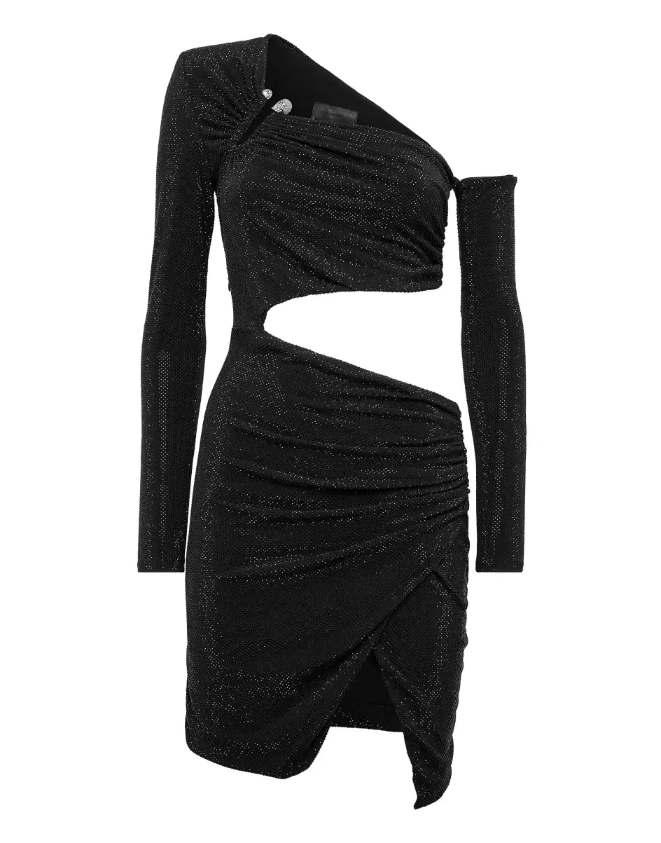 Kleider Damen Sonderangebot Philipp Plein Black Mini Dress Stones