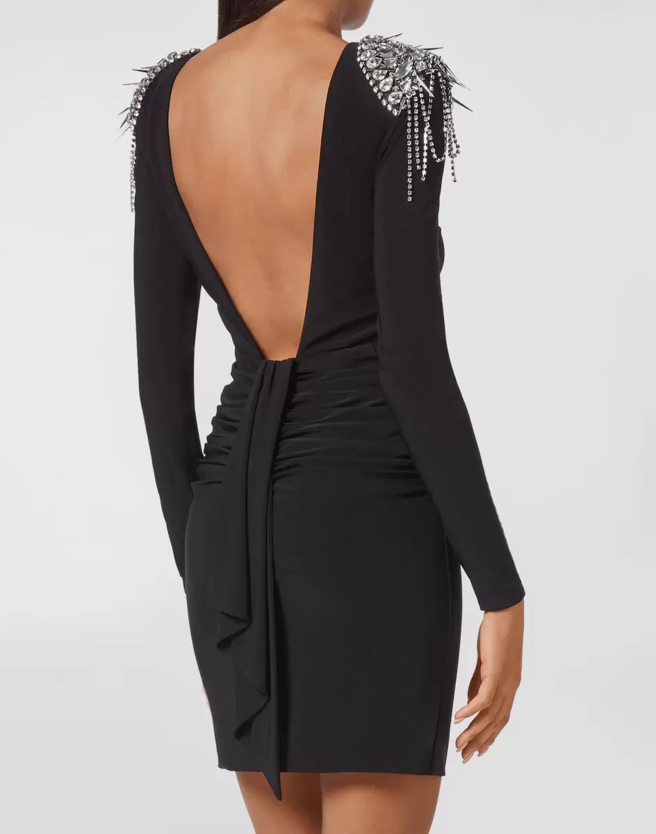 Philipp Plein Damen Dark Grey Verkaufen Kleider Draped Mini Dress With Crystals - 2
