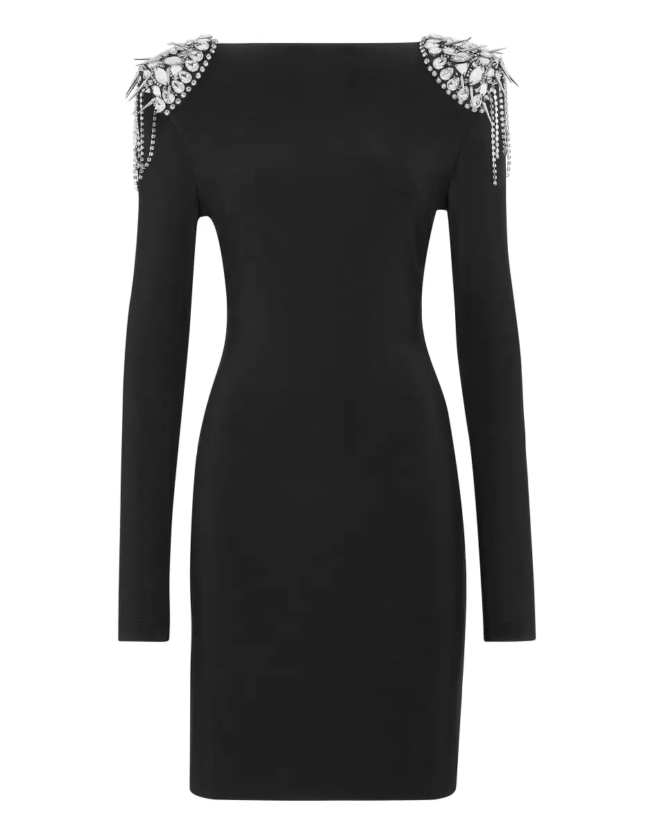 Philipp Plein Damen Dark Grey Verkaufen Kleider Draped Mini Dress With Crystals