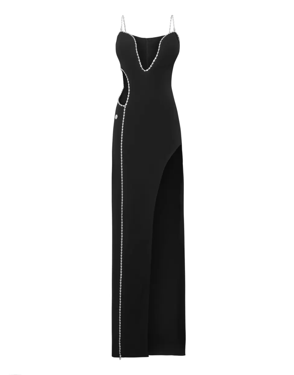 Long Dress With Crystals Philipp Plein Damen Black Kleider Marktpreis