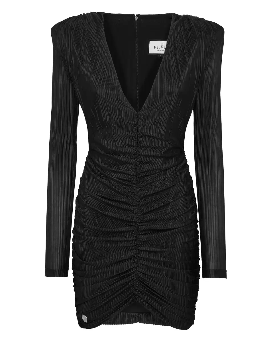 Damen Kleider Philipp Plein Black Modell Padded Shoulder Plisse Mini Dress