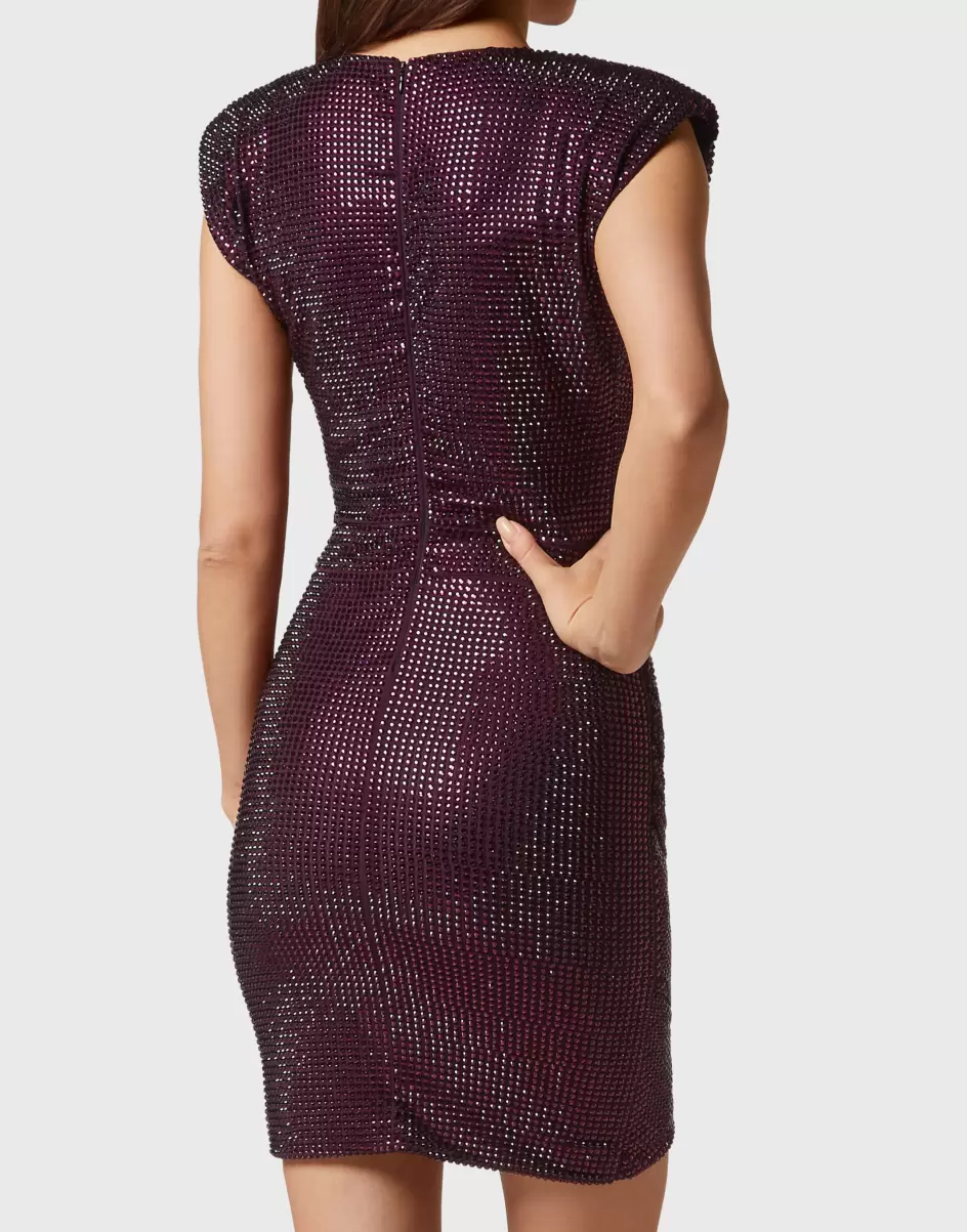 Kleider Treuerabatt Purple Shoulder Padded Mini Dress Crystal Philipp Plein Damen - 2