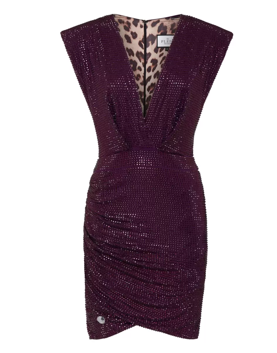 Kleider Treuerabatt Purple Shoulder Padded Mini Dress Crystal Philipp Plein Damen