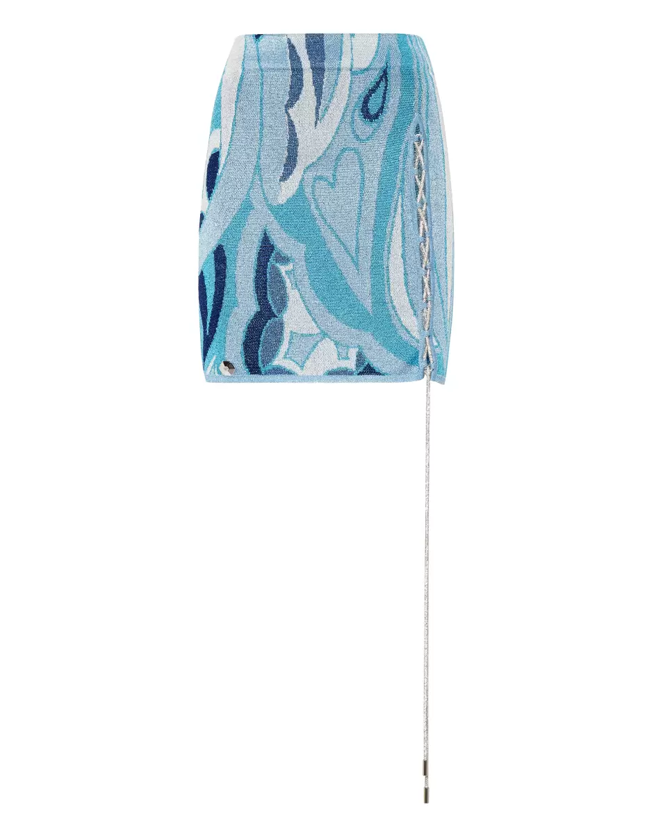 Damen Preisnachlass Kleider Light Blue Philipp Plein Lurex Knit Mini Skirt Crystal Stripe