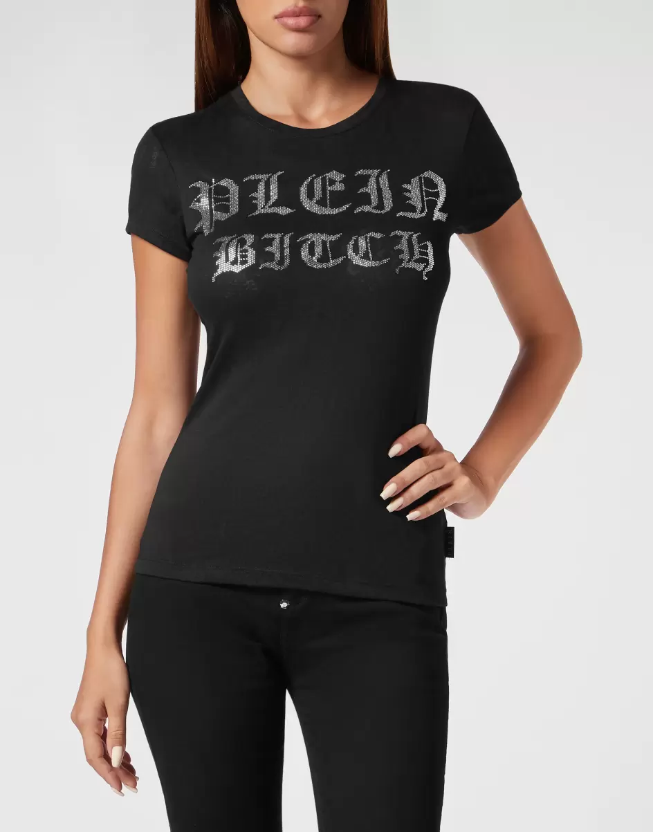 Teuer Damen T-Shirts & Poloshirts Black Philipp Plein Burn Out T-Shirt Sexy Pure With Crystals Gothic Plein - 1