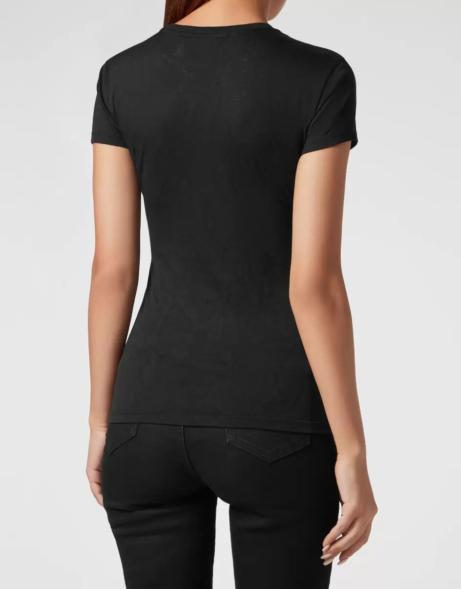 Teuer Damen T-Shirts & Poloshirts Black Philipp Plein Burn Out T-Shirt Sexy Pure With Crystals Gothic Plein - 2