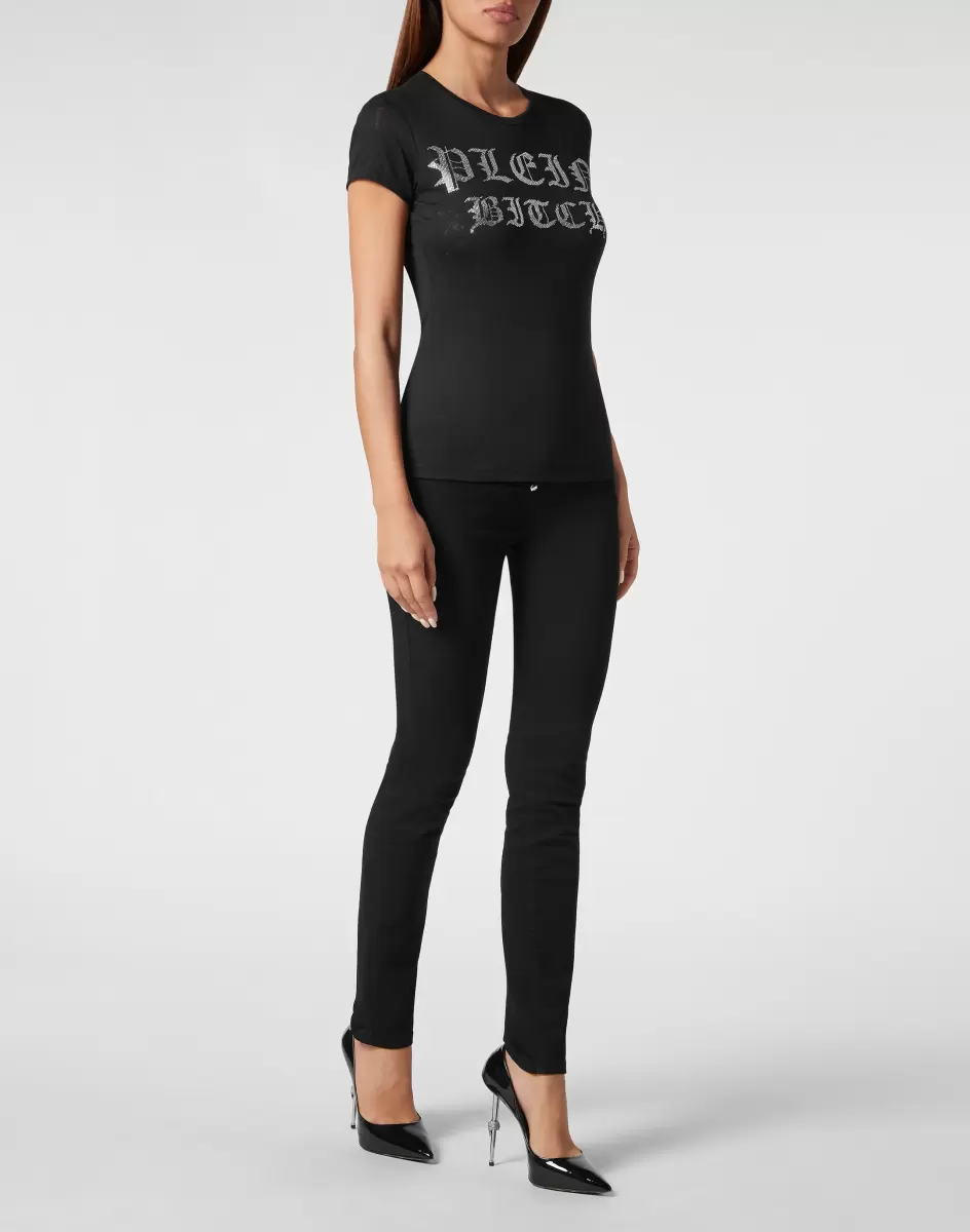 Teuer Damen T-Shirts & Poloshirts Black Philipp Plein Burn Out T-Shirt Sexy Pure With Crystals Gothic Plein - 3