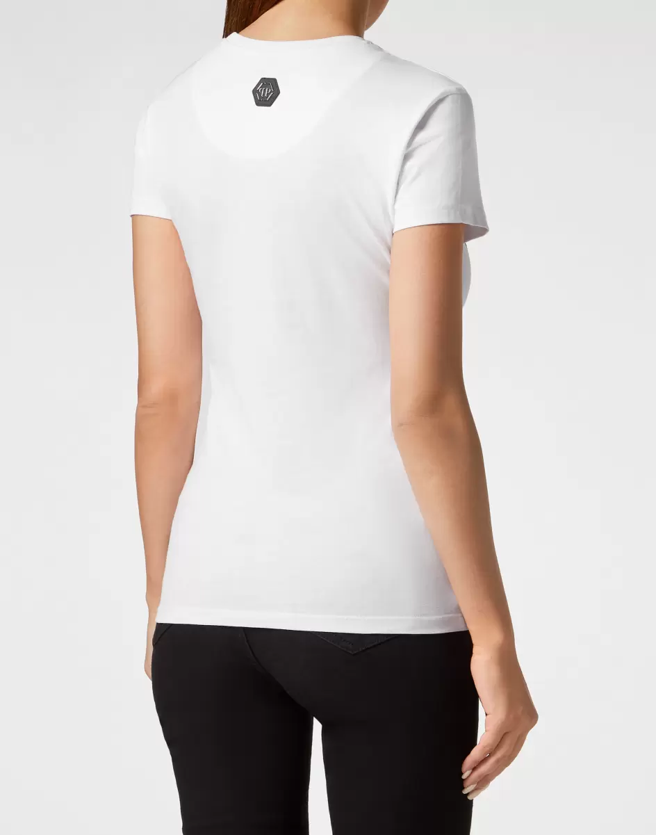 White Philipp Plein T-Shirt Sexy Pure With Crystals Ästhetik Damen T-Shirts & Poloshirts - 2