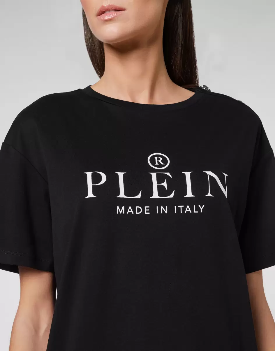 Damen Black T-Shirts & Poloshirts T-Shirt Man Fit Philipp Plein Tm Rabatt - 4