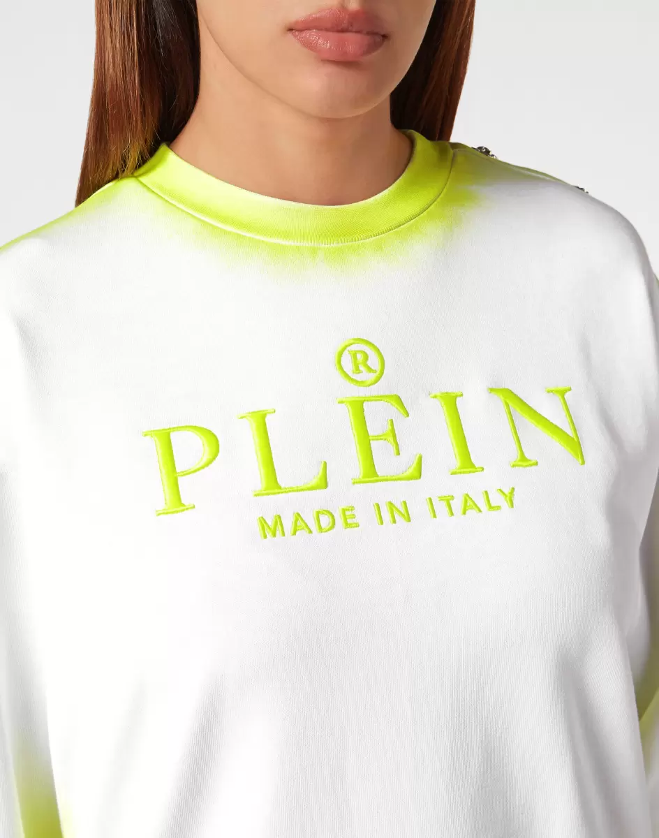 White Philipp Plein Produktzertifizierung Damen T-Shirts & Poloshirts Sweatshirt Round Neck Fluo - 4